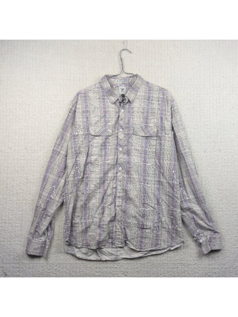 Y2K Marc Ecko Cut & Sew Long Sleeve Button Up Plaid Shirt Sz L Distressed Grunge